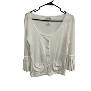 Chadwicks Button Front Pleated Cuffs Cardigan Sweater Off White Sz Medium Cozy